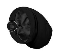 PARISBELLA Bonnet de sommeil doublé de satin pour cheveux bouclés et tresses, reste en place toute la nuit avec sangle réglable pour homme et femme, noir, lot de 1