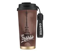 Parisian Coffee Tasse à café isotherme réutilisable en acier inoxydable avec couvercle étanche Motif Tour Eiffel 500 ml