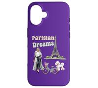 Parisian Dreams, Tour Eiffel, Chien et vélo, Love Paris Coque pour iPhone 16