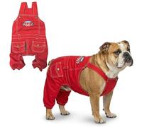 Parisian Pet Combinaison en jean - Combinaison rouge brodée « Route 66 » - Costume respirant pour chiens - Lavable en machine - Salopette pour chiens de grande taille - 3XL