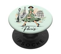 Parisienne Nuit Balade Art Romantique Femmes Paris Tour Eiffel PopSockets PopGrip Adhésif