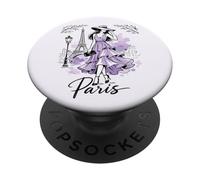 Parisienne Nuit Balade Art Romantique Femmes Paris Tour Eiffel PopSockets PopGrip Adhésif