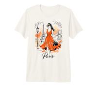 Parisienne Nuit Balade Art Romantique Femmes Paris Tour Eiffel T-Shirt Haut de Gamme