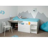 Parisot Lit combiné enfant KIM contemporain gris loft et blanc L 90 x 190/200 cm