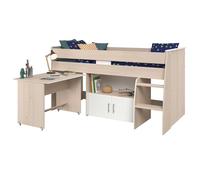 Lit combiné enfant Parisot ZOLA 90x200 cm - 2 portes - Avec bureau - Décor acacia clair et blanc