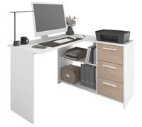 Bureau d'angle 3 tiroirs - Décor Blanc / Chene - 121,2 x 74,5 x 111 cm - ESSENTIEL Blanc