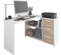 PARISOT Bureau d'angle 3 tiroirs -Reproduction Blanc / Chene - 121,2 x 74,5 x 111 cm - ESSENTIEL