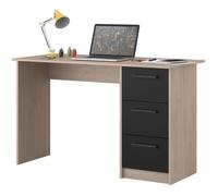 PARISOT Bureau droit 3 tiroirs - Décor chêne/noir - L 121,4 x P 55 x H 74.5 cm - ESSENTIEL