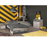 PARISOT Chambre enfant complete - Industriel -Reproduction gris loft et ombre - l 90 x L 200 cm - NOA