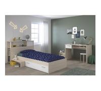 PARISOT Chambre enfant complète Tête de lit + lit + bureau - Style contemporain - Décor acacia clair et blanc - CHARLEMAGNE