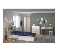 Chambre complète adulte GENERIQUE CHARLEMAGNE Chambre enfant complete - Tete de lit + lit + commode + armoire + bureau - contemporain - Decor acacia clair et blan