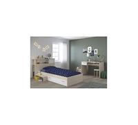 Charlemagne Chambre Enfant Complete Tete De Lit Lit Bureau - Style Contemporain - Décor Acacia Clair Et Blanc Beige