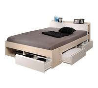 Lit avec rangements modulable 160 x 200 cm - Coloris : Blanc et naturel - debar - Naturel clair, Blanc