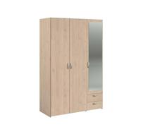 Parisot Armoire VARIA – Décor chêne, 3 portes 2 tiroirs, porte droite avec miroir