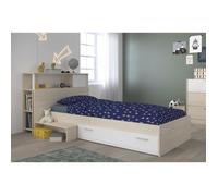 PARISOT Ensemble lit + tête de lit avec rangement - Style contemporain - Décor acacia clair et blanc - CHARLEMAGNE