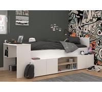 Lit combiné enfant avec rangements et bureau CLOE - 90 x 200 cm - Décor blanc et chêne - PARISOT
