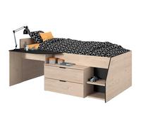 Lit Combiné enfant - Décor Chene Jackson et Noir - 90 x190/200 cm - KIM