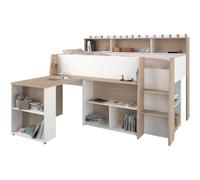 PARISOT Lit combiné enfant avec bureau rétractable - Décor blanc et chêne - 90x 200 cm - Sommier inclus -THEO