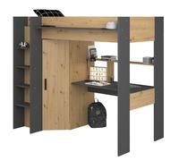 Parisot Lit Combine Mezzanine Enfant - Decor Chene et Gris - Sommier Inclus - 90 x 200 cm - High