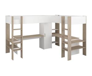 Parisot Lit Double Mezzanine combiné Enfant Alexandra avec 2 Bureaux et rangements - 2x90x200 cm - Blanc/Chene - Sommiers Inclus - Pari