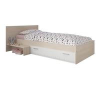 Lit enfant 90 x 190 cm avec 1 tiroir - Coloris : Naturel et blanc - IPLIA