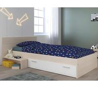 Lit enfant 90 x 190 cm avec 1 tiroir - Coloris : Naturel et blanc - IPLIA