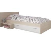 PARISOT Lit enfant l 90 x L 190 cm -Reproduction acacia et blanc tiroir - Contemporain - CHARLEMAGNE