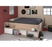 ODYSSEE Lit coffre adulte - 140x190/200 cm - Avec coffre relevable - Décor chêne et Blanc - 168,3x66,5x209,5 cm