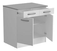 Parisot Oslo Meuble Bas 2 Portes + 2 tiroirs + Plan - Blanc - L 80 x P 60 x H 86 cm