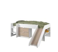 PARISOT SLIDE - Lit toboggan enfant - Décor Blanc et Chêne Jackson - Sommier inclus - 90 x 200 cm