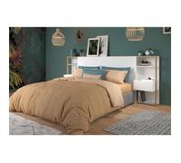 PARISOT Tete de Lit avec étageres + chevets intégrés - Décor blanc et chene - L 255 x P 36 x H 103 cm - WHITE