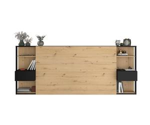 PARISOT Tête de Lit avec étagères + chevets intégrés - Décor chêne et noir - L 255 x P 36 x H 103 cm - WHITE