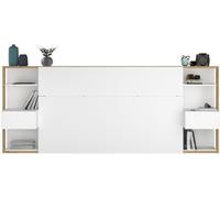 PARISOT Tete de Lit avec étageres + chevets intégrés -Reproduction blanc et chene - L 255 x P 36 x H 103 cm - WHITE