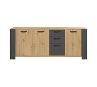 Parisot Travis Enfilade 3 Portes ET 3 TIROIRS Decor CHÊNE ET Gris Ombre