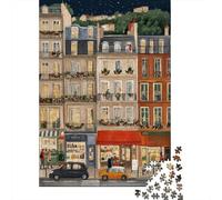 ParisStreet Casse-tête NightIllustration 1000 Pièces Papier Recy adeau Unisexe, Jeu De Famille Extrêmement Difficile, Cadeau Célébration 38x26cm/1000pcs
