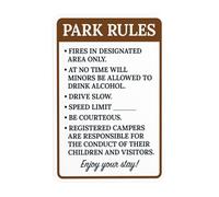 Park Rules Fire In Designated Areas Only Drive Slow Speed Limit Panneau d'avertissement en métal pour route, cour, garage, maison, entreprise, mur de rue, décoration personnalisée, 20,3 x 30,5 cm