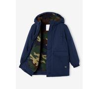 Parka à capuche doublée sherpa camouflage garçon bleu nuit 3A