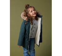 Parka à paillettes glitter fille doublée fausse fourrure vert émeraude 2A