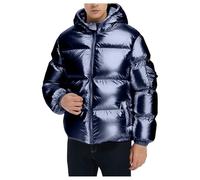 Parka d'hiver à capuche pour homme avec fermeture éclair intégrale - Veste polaire classique rembourrée avec poches - Coupe-vent - Chaud - Pour l'extérieur, le camping, la randonnée, bleu, M