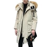 Parka d'hiver Extra-Longue pour Homme imperméable Coupe-Vent rembourrée Doudoune Chaude et épaisse à Grand col en Fourrure Veste d'hiver Chaude et épaisse (Amande,XL)