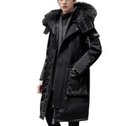 Parka d'hiver Extra-Longue pour Homme imperméable Coupe-Vent rembourrée Doudoune Chaude et épaisse à Grand col en Fourrure Veste d'hiver Chaude et épaisse (Noir,XXL)
