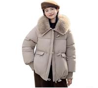 Parka d'hiver pour femme avec col à gros cheveux et isolation en duvet de coton pour temps froid en plein air (L Kaki)