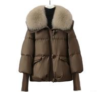 Parka d'hiver pour femme avec col à gros cheveux et isolation en duvet de coton pour temps froid, vêtements d'extérieur (2XL, marron)