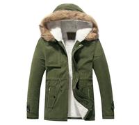 Parka d'hiver thermique pour homme avec doublure en coton épais et peluche avec capuche en fausse fourrure et poche zippée, Vert, M