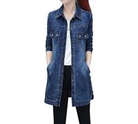 Parka en jean pour femmes, long oversized, trench-coat long d'hiver avec revers, manteau en jean, parka avec boutons, élégant, en denim, manteau en jean d'hiver, coton, veste de transition slim fit