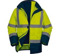Parka imperméable 5-en-1 haute visibilité Delta Plus jaune fluorescent/bleu marine, taille 2XL