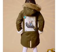Parka longue à capuche & rock & peace vert kaki 5/6A