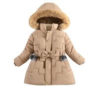 Parka longue matelassée pour filles - Doudoune matelassée imperméable - Doudoune doublée en polaire - Vêtement d'extérieur d'hiver, kaki, 7-8 ans