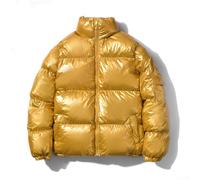 Parka matelassée pour homme, longueur standard avec extérieur en polyester brillant aspect mouillé et isolation matelassée épaisse pour un usage quotidien (XL doré)
