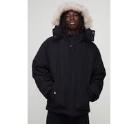 Parka oversize à capuche en fausse fourrure homme - noir - L, noir